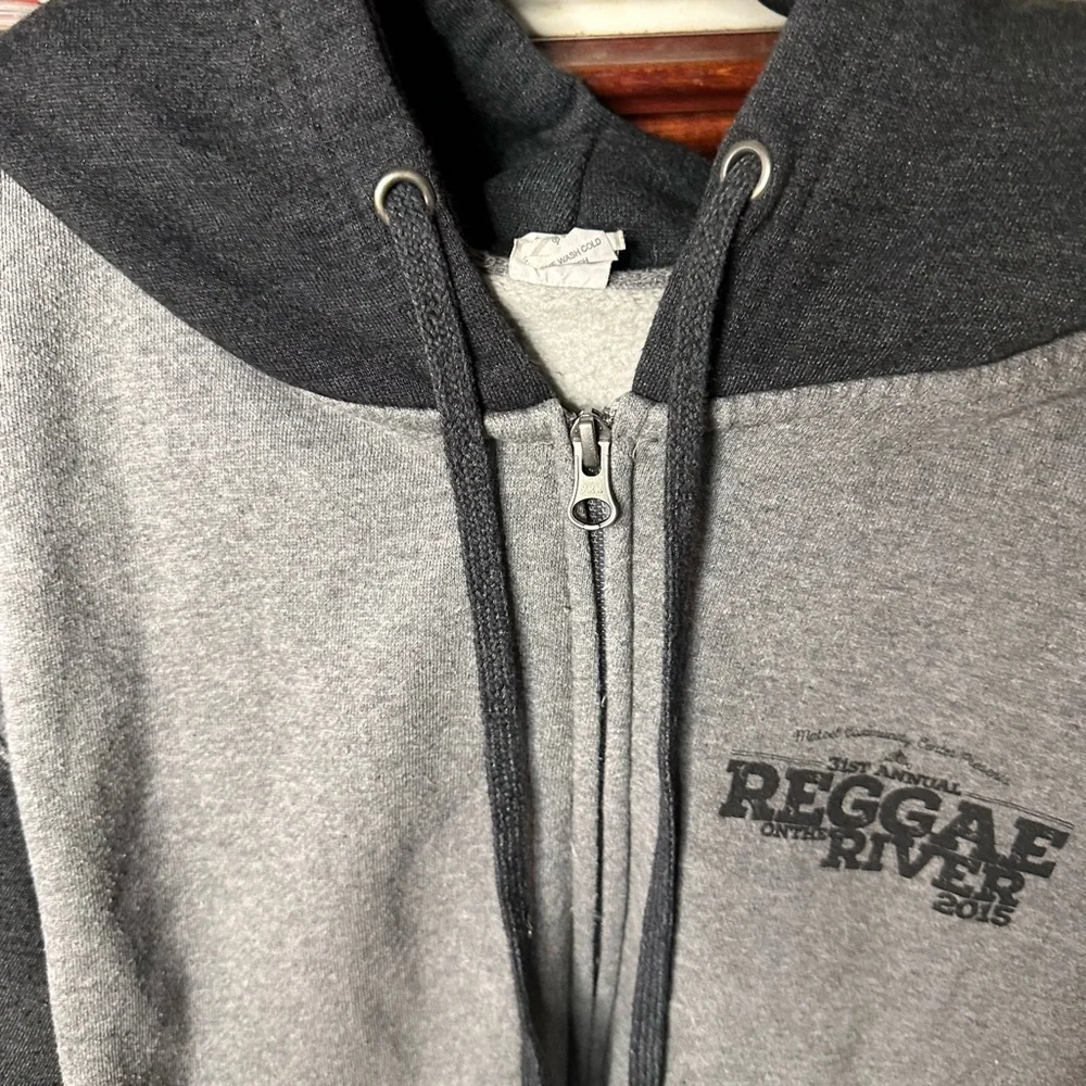 Gray and Black 2 tone Large  Reggae on the River  Zip-Up Hoodie